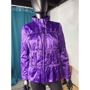 Laura Ashley Purple Snakeskin Ruffle Zip Front Jacket Size PM
